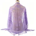 Purple Lace Hollow Triangular Shawl Fashion Women Sun Protection Scarf Wedding Veil - 05 Purple