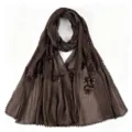 Dark brown crinkle chiffon hijab embroidered long scarf featuring shiny sequins and fine beads. - 175*75cm / Dark Brown