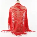 Red lace hollow triangular scarf sun protection shawl women fashion breathable wedding veil - Red
