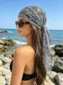 Retro lace headscarf for women, elegant floral bandana hair wrap, stylish sun protection beach item. - 130*45cm / Gray