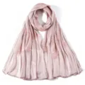 Pink shantung crepe embroidered long scarf with metallic silk and beaded fringe for women. - 175*75cm / Champagne