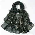 Dark green chiffon gold foil leopard print long scarf, elegant smooth shawl for women. - Dark Green / 175*70cm