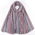 Pleated Long Scarf, Pink Floral Printed Hijab, Fashionable Breathable Head Wrap for Women - Beige