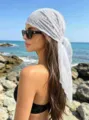 Vintage white lace headscarf for women, elegant floral embroidered bandana hair wrap. - 130*45cm / White