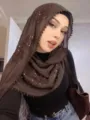 Brown sequin embroidered hijab headscarf vintage lace wrap shawl for women versatile use - Dark Brown