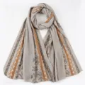 Pleated hijab long scarf, beige and brown floral pattern, elegant breathable wrap for women. - Beige Brown