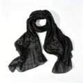 Sciarpa nera trasparente in chiffon con ricamo di paillettes dorate, elegante foulard. - 170x70cm / Nero (11)