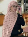 Women's pink polka dot scarf and headscarf variant, lightweight voile fabric daily wear. - Nude Pink