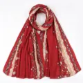 Pleated printed long scarf hijab, stylish breathable wrap headscarf for women daily wear. - Red