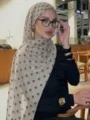 Women polka dot hijab scarf lightweight breathable head wrap daily fashion accessory - Beige Apricot