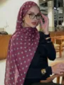 Women polka dot hijab scarf lightweight breathable maroon head wrap stylish daily wear fashion accessory - Purple