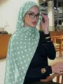 Women's light green polka dot hijab scarf, stylish cotton blend long head wrap for daily wear. - Lake Green