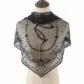 Maύρο δαντελωτό πέπλο mantilla με θρησκευτικό κέντημα, αναπνεύσιμο κάλυμμα κεφαλής. - Μαύρο