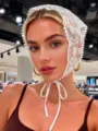 Summer lace triangular headscarf fashion floral embroidered cute hair band headwear - 01 / White