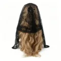 Black lace mantilla veil vintage gothic head covering veil for women church bridal headwear - Black