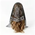 Black lace Virgin Mary chapel veil, elegant Catholic mantilla head covering for women. - Black