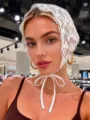 White lace headscarf triangular bonnet fashion women hair accessories casual hair tie hat - 02 / White