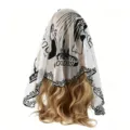 Black and white lace church mantilla triangular veil, breathable mesh head covering for women. - Black and White