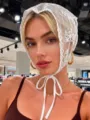 White lace triangular headscarf for women, stylish summer hair accessory and cute fashion bonnet. - 03 / White
