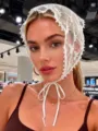 White lace triangle headscarf fashion chic tie-up bonnet sweet cool style cute hair accessory - 04 / White