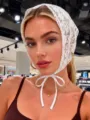 White lace hair scarf for women, elegant tie-front floral bonnet, cute fashion headwear accessories. - 05 / White