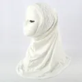 White rhinestone hijab cap, mercerized cotton stretch inner cap with chin wrap design for women. - One Size / White 02