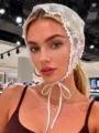 Summer trendy white lace triangular headscarf, elegant casual hair accessory for women. - 07 / White