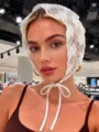 Summer white lace triangular hair scarf, sweet and fashionable tie bonnet for women and girls. - Style 08 / White
