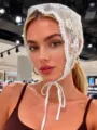 White lace hair scarf, chic floral tie-back triangle headwear for women summer style. - Style 09 / White