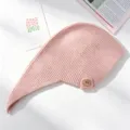 Roze gebreide haardroogmuts knop handdoek wikkel sneldrogende badmuts voor vrouwen zacht - Roze