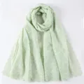 Bufanda larga de algodón verde claro bordada con flores, elegante chal de sol para mujer. - 175*70cm / Verde claro
