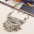 Vintage Peacock Statement Necklace Earrings Set Ethnic Boho Rhinestone Jewelry Set - Antique Silver + Black