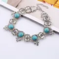 Vintage turquoise statement ketting, boho zilveren choker mode sieraden accessoire details - Antiekzilver blauw