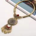Vintage Gold Strass Blatt Quaste Halskette Retro Statement Choker Schmuck Für Damen - Antikgold + Rot