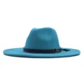 Stilvoller türkisfarbener Schlapphut mit schwarzem Lederriemen für Damen und Herren. - M (56-58cm) / Seeblau