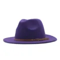 Chapeau Fedora en Laine Violette pour Femme Vue Detaillee Style Britannique avec Ceinture - M (56-58cm) / Violet