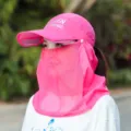 Summer anti-UV sun protection hat with face and neck cover, wide brim outdoor riding cap. - M (56-58cm) / Pink