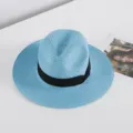Sombrero fedora de paja azul claro de verano, sombrero panama de playa informal para exterior. - M (56-58cm) / Azul cielo