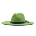 Unisex gruener Wollfilz Fedora Hut mit schwarzem Guertel und Metallring fuer Herbst Winter - M (56-58cm) / Grün