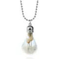 Long glass bottle dried flower pendant necklace, vintage style sweater chain with crystal stones. - White