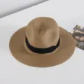 Sombrero panama de paja de verano para hombres y mujeres proteccion solar sombrero de jazz de playa - M (56-58cm) / Caqui