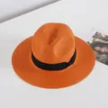 Sombrero fedora de paja de verano para hombres y mujeres, sombrero de sol naranja con cinta negra. - M (56-58cm) / Naranja