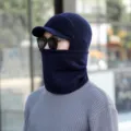 Men winter knit hat with fleece lined warm beanie scarf set casual cold proof blue - One Size / Set / Navy Blue