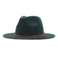 Chapeau fedora classique en feutre pour femme vert foncé avec ceinture en cuir marron. - M (56-58cm) / Vert foncé