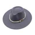 Classic grey wool fedora hat with a stylish rope and chain band for men and women wide brim. - M (56-58cm) / Gray