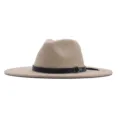 Klassischer Wollfedora-Hut für Damen und Herren, breite Krempe mit Lederband und Metallring. - M (56-58cm) / Beige
