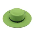 Chapeau feutre plat vert clair a large bord avec bande noire pour femmes et hommes. - M (56-58cm) / Vert