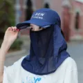 Dark blue sun protection hat with face and neck cover for outdoor summer cycling and daily wear. - M (56-58cm) / Navy Blue