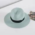 Sombrero de paja Fedora de verano para playa al aire libre con cinta negra clásica. - M (56-58cm) / Verde Militar
