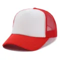 Vista detallada de gorra trucker roja y blanca clásica, gorra de malla transpirable casual. - Ajustable / Rojo Blanco(15#)